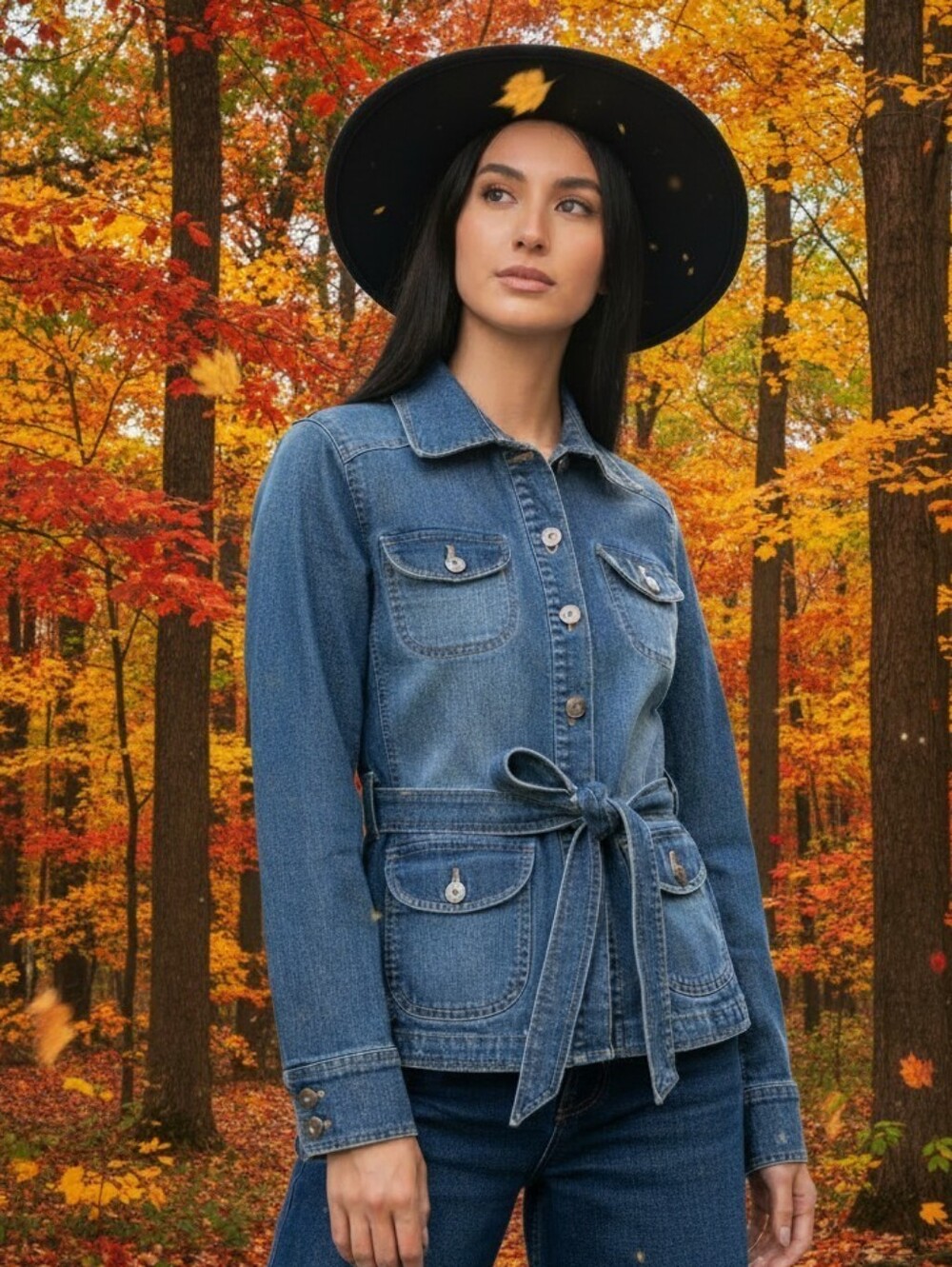 Duck Head Waist Tie Denim Jacket